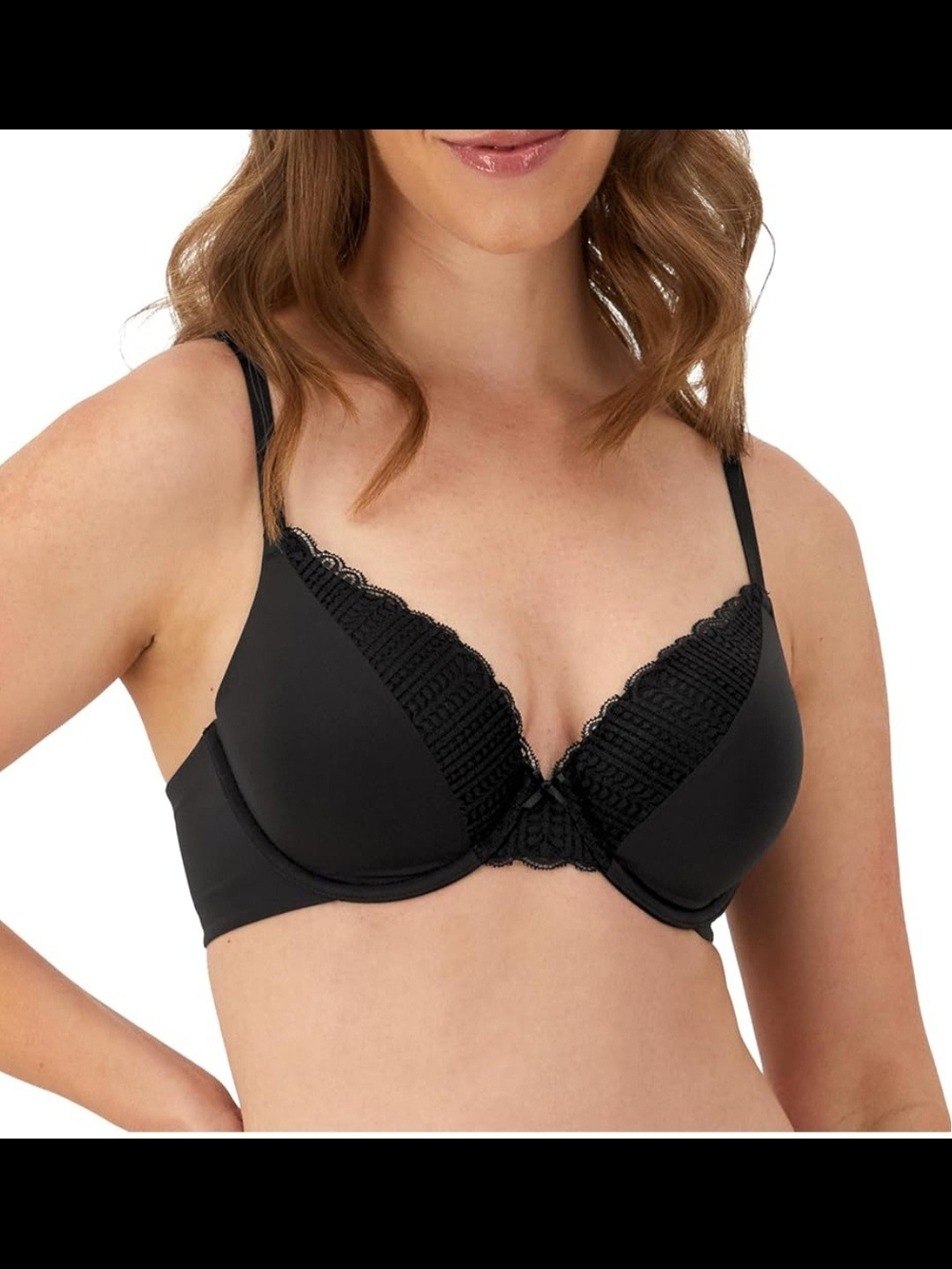 Maidenform Black Lace-Trim Convertible Padded Underwire Plunge Bra